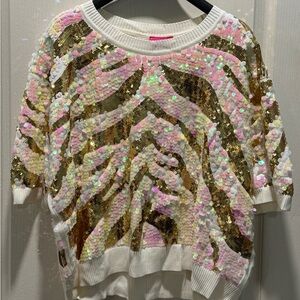 QUEEN OF SPARKLES Gold and Pink Sequin Sweater